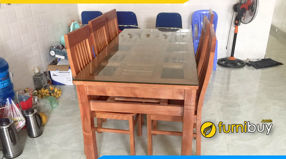 Bàn ăn 6 ghế gỗ sồi giá rẻ Hà Nội mua tại cửa hàng nội thất Furnibuy.