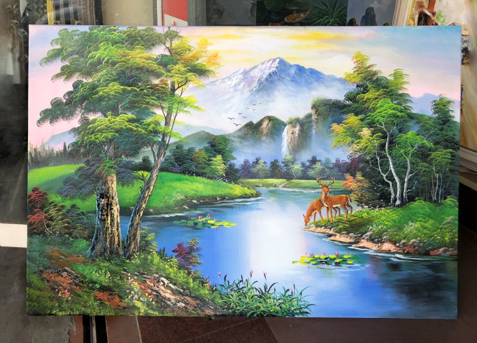 Tranh vẽ sơn dầu khu rừng sông suối TSD 621 | Nội thất Bắc Ninh