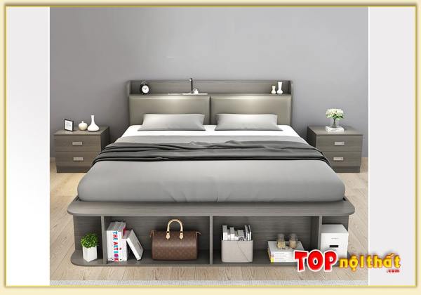 Hình ảnh Giường ngủ hiện đại có kệ gỗ chung cư nhỏ GNTop-0247