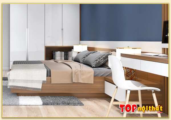 Hình ảnh Giường ngủ hiện đại gỗ MDF liền bàn phấn đẹp GNTop-0174
