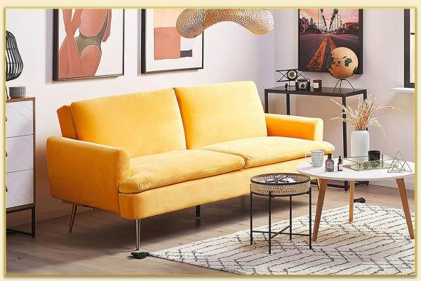 Hình ảnh Kê ghế sofa văng nỉ màu vàng trong phòng khách Softop-1283
