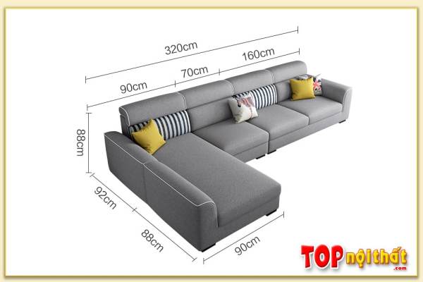 Hình ảnh Kích thước ghế sofa nỉ góc phòng khách SofTop-0622