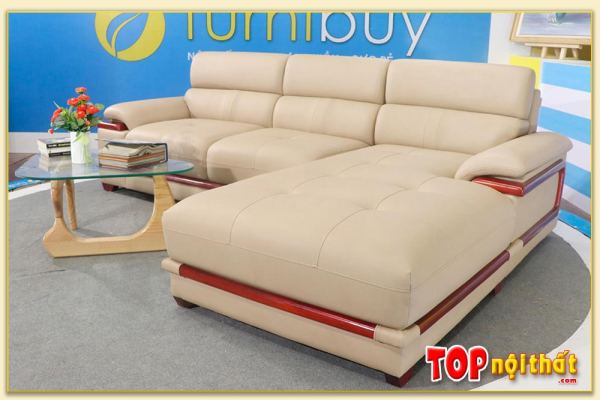 Hình ảnh Mẫu sofa da góc chữ L đẹp sang trọng màu be SofTop-0123