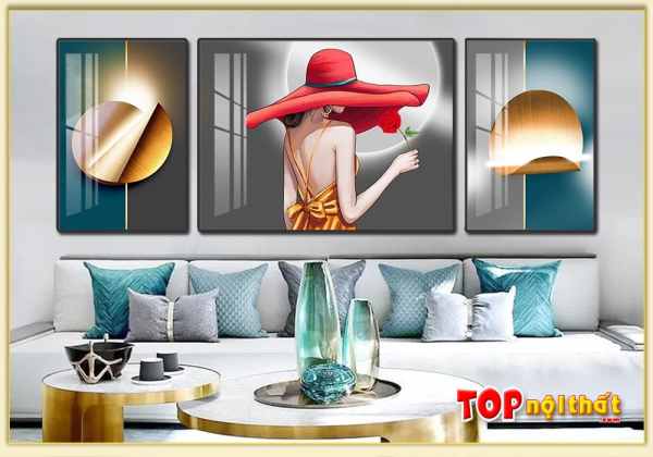 Ảnh Tranh tráng gương 3D hình cô gái phòng khách TraTop-3091