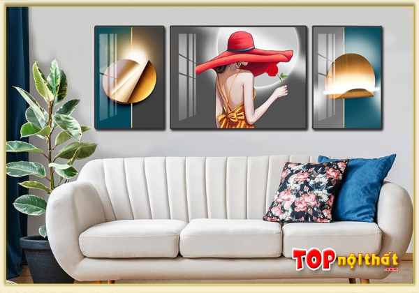 Ảnh Tranh tráng gương 3D hình cô gái treo trên sofa TraTop-3091