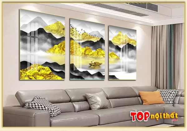 Tranh tráng gương 3D dãy núi vàng ở chung cư TraTop-3316