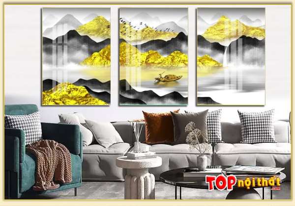 Tranh tráng gương 3D dãy núi vàng ở nhà phố TraTop-3316