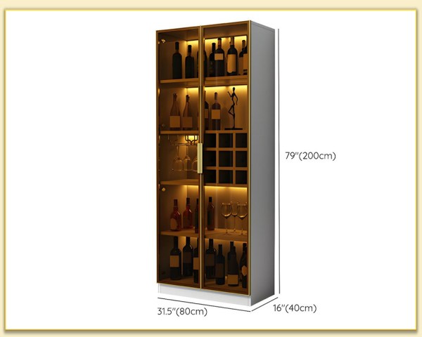Hình ảnh Chi tiết kích thước tủ rượu bằng gỗ dáng cao TRTop-0079