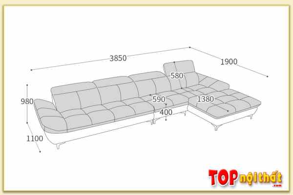Hình ảnh Kích thước sofa góc chữ L cỡ lớn SofTop-0868