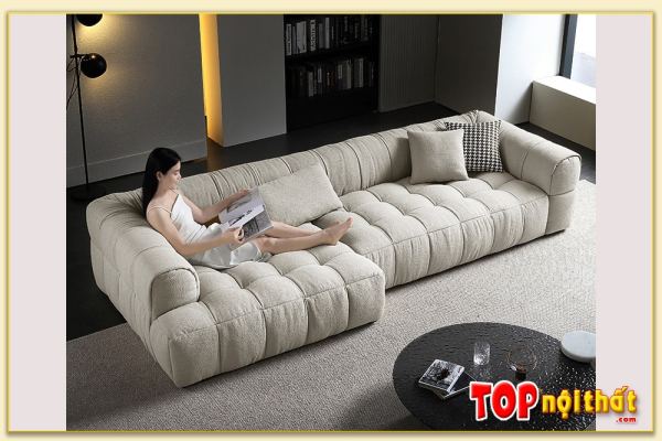 Hình ảnh Mẫu sofa góc phòng khách bọc vải màu kem SofTop-0613