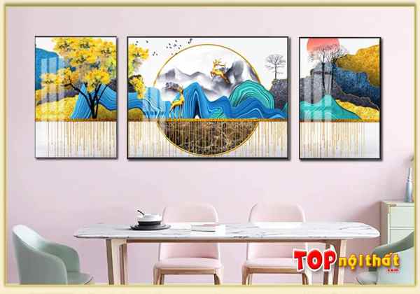 Bức tranh tráng gương đôi tuần lộc vàng treo phòng ăn TraTop-3093