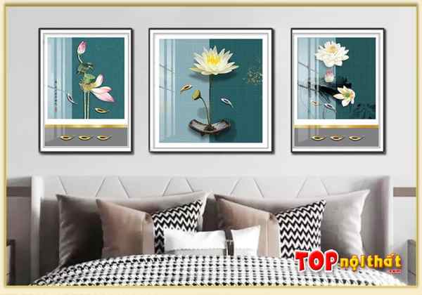 Bức tranh tráng gương hoa sen trắng treo phòng ngủ TraTop-3104