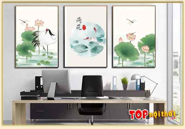 Bức tranh tráng gương hoa sen Trung Quốc ở phòng làm việc TraTop-3119
