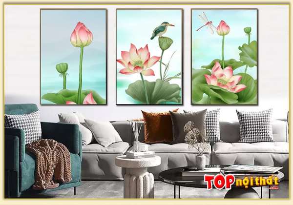 Tranh tráng gương hoa sen đẹp treo tường Tratop-3151