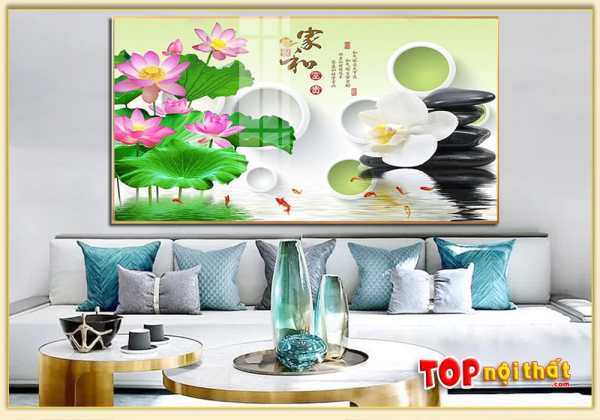 Tranh tráng gương hoa sen 3D phòng khách đẹp TraTop-3190