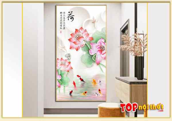 Tranh tráng gương hoa sen hồng 3D đẹp treo phòng ngủ TraTop-3247